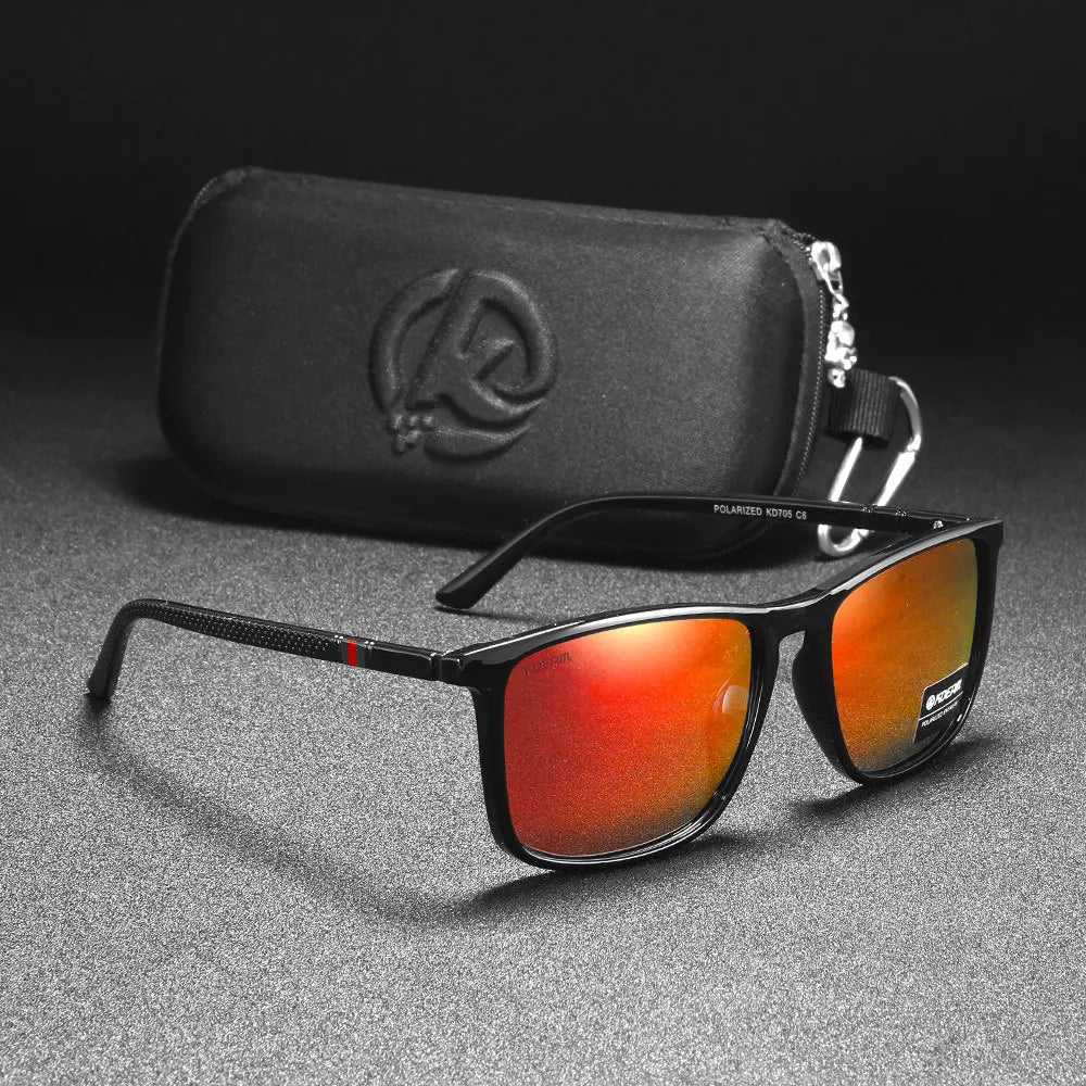 KDEAM Square Sunglasses for Men Polarized Retro Classic Stylish Shades Ultra Light Weight Driving Glasses With Free Zip Case