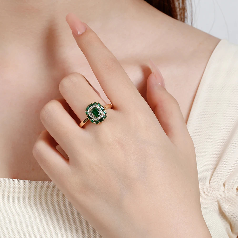 Square design inlaid zircon earrings ring for women fashion jewelry copper plated 14K gold exquisite luxury suit jewelry gift
