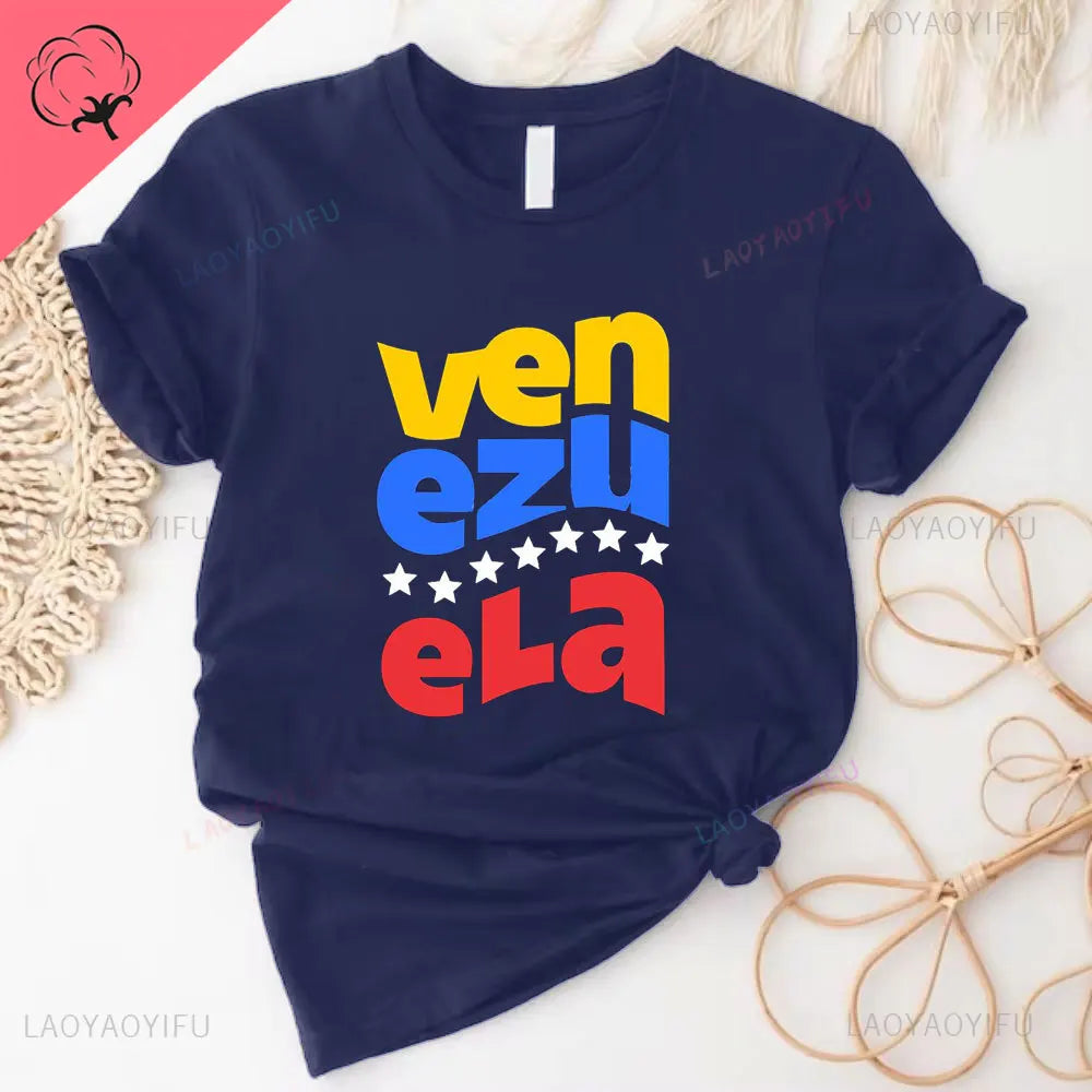 Venezuela Flag Gift T-Shirt South America Venezuelan Heritage Cotton Shirt Proud Roots Born Friends Family Present Venezuelans