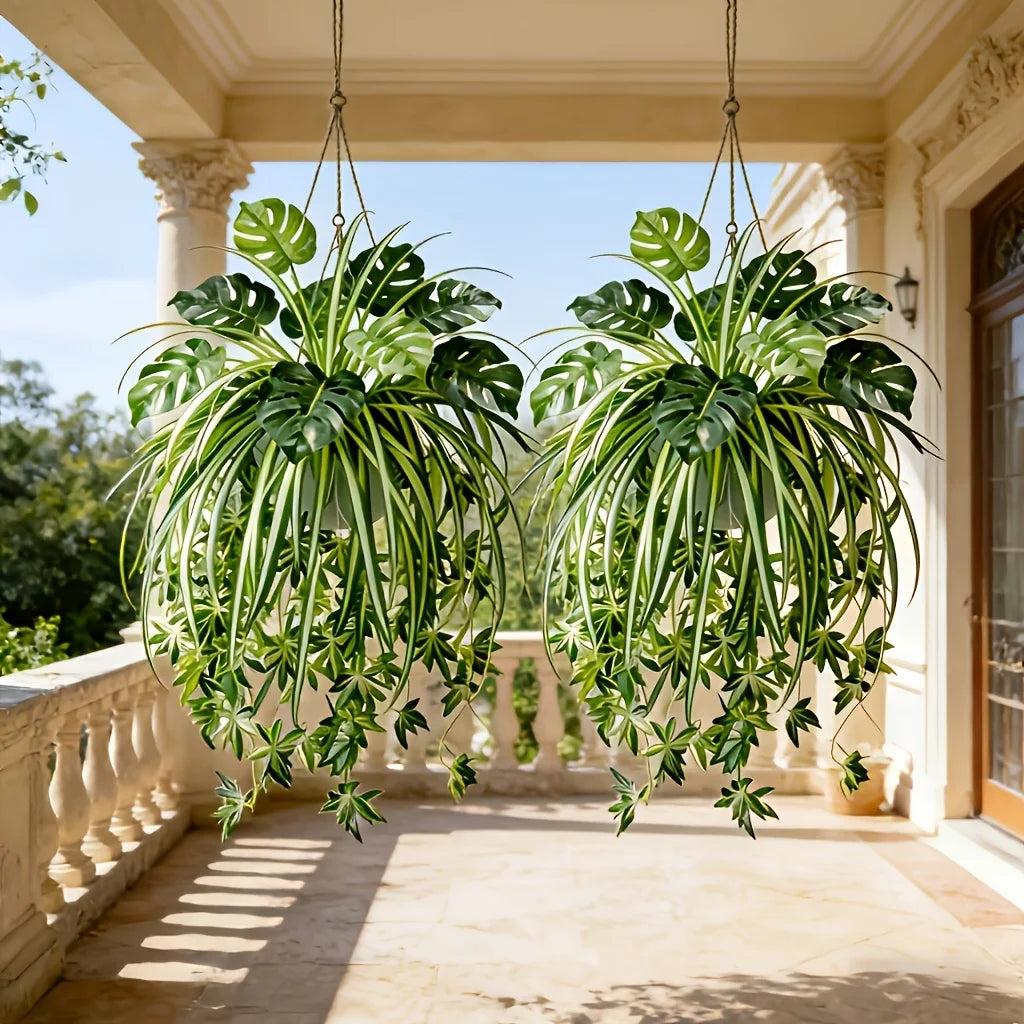 Artificial Plants Wall Hanging Chlorophytum Potted and Turtle Leaf Bamboo Green Plants