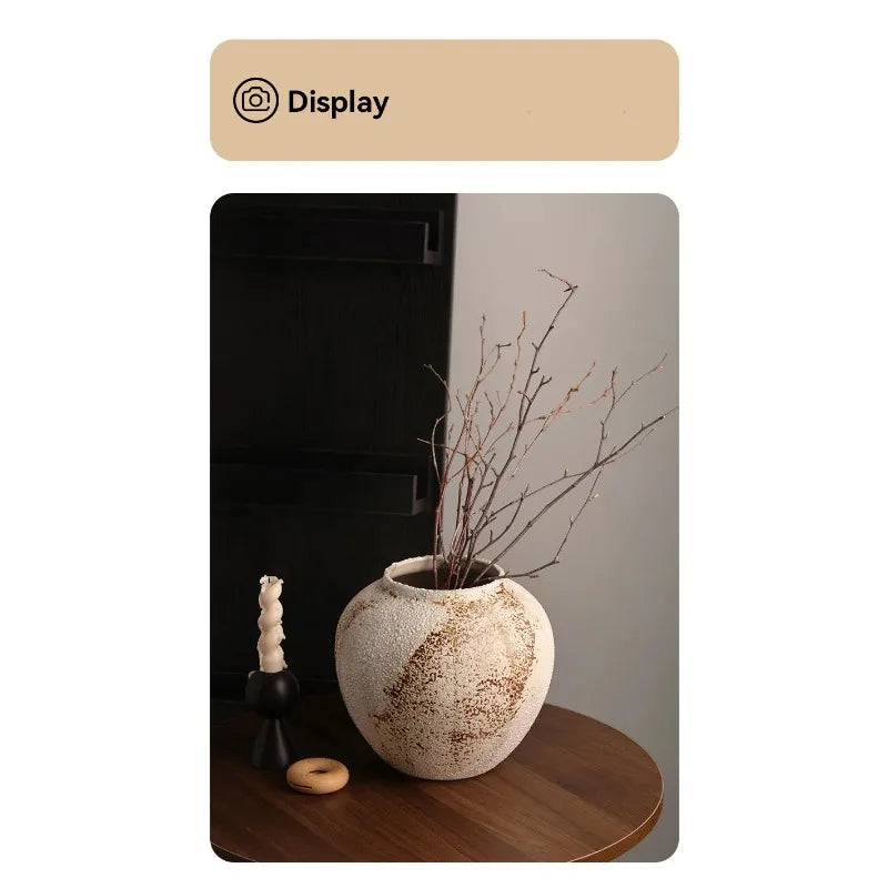 Ceramic Vase Mottled Antique Pottery Jar Wabi Sabi Style Decoration Foyer TV Cabinet Flower Arrangement Ceramic Large Vase Decor