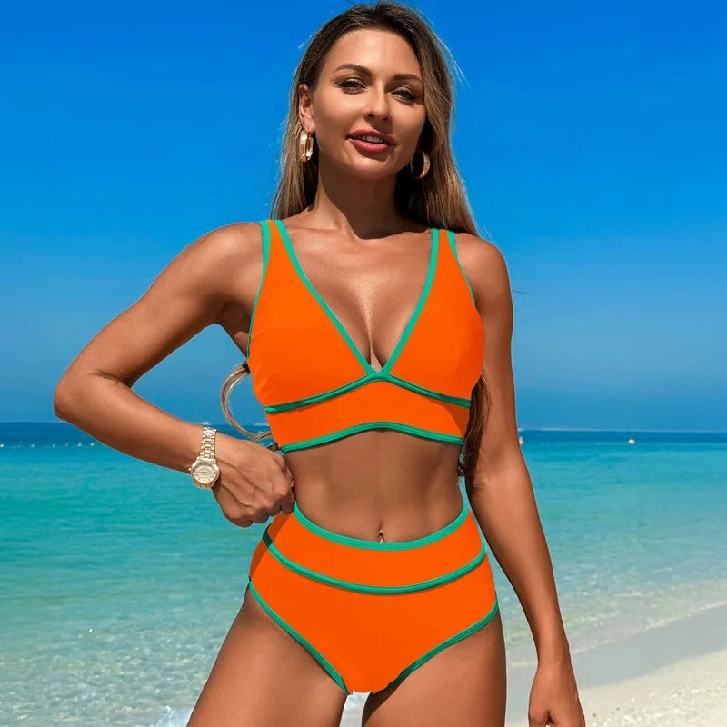 New Swimsuit For Women's Two-piece Bathing Suit Solid Color Beach Wear Push Up Monokini Swim