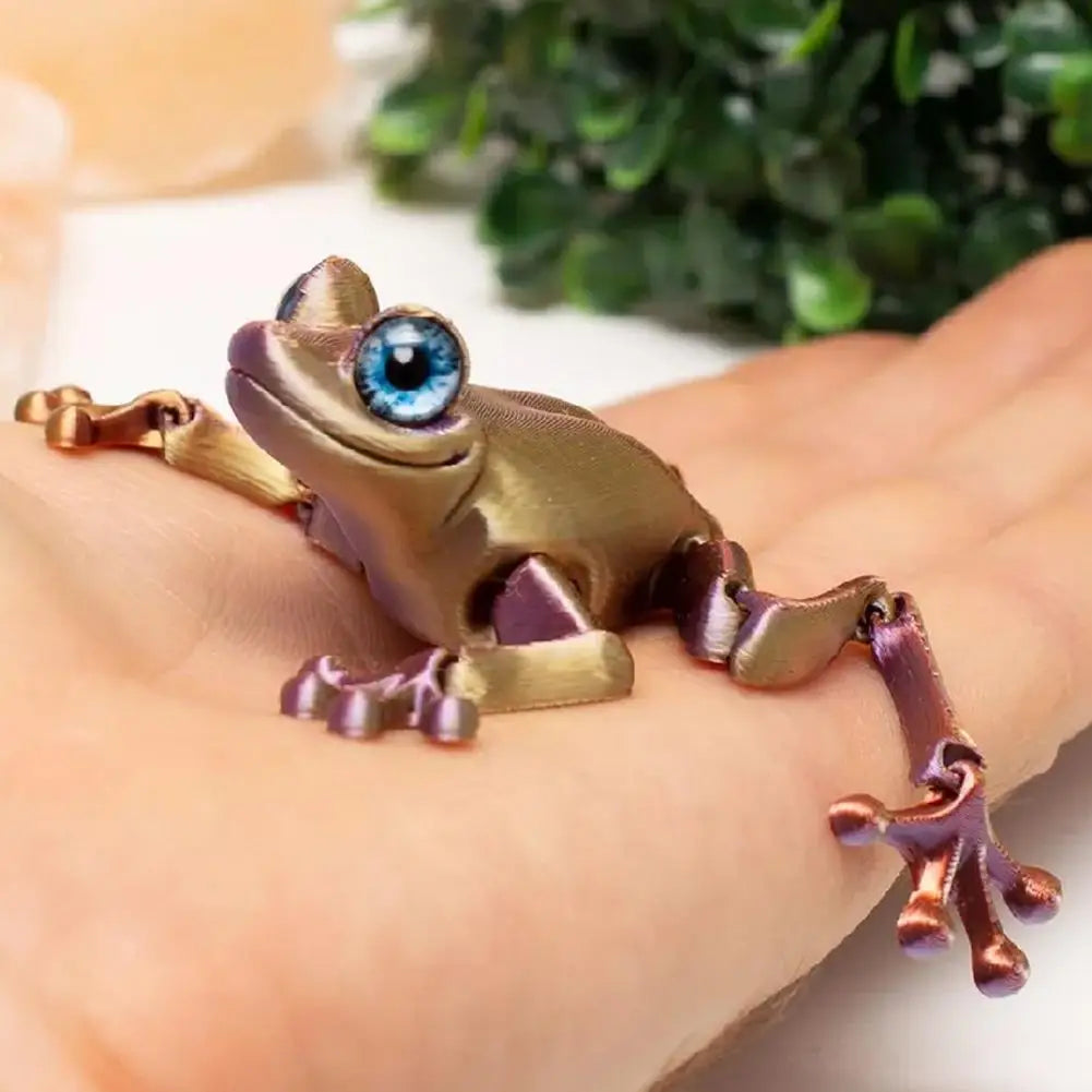 3D Printed Cute Frog Model Multi-joint Movable With Glittering Eyes Simulated Animals Model For Room Decor Accessories Kids Gift