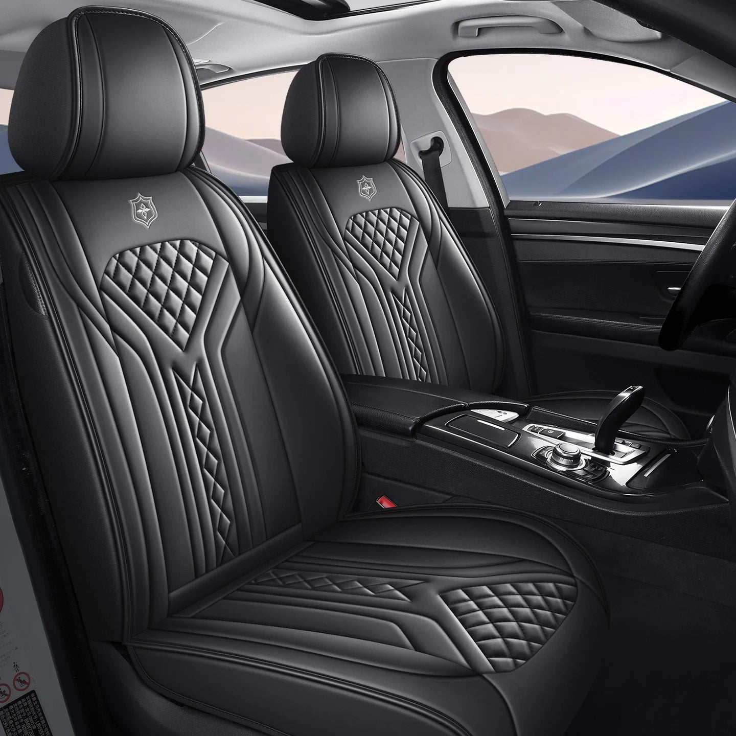 5 Seats PU Leather Car Seat Covers Full Coverage Split Headrest Soft Sponge Filled Comfortable Wear Resistant Non Slip