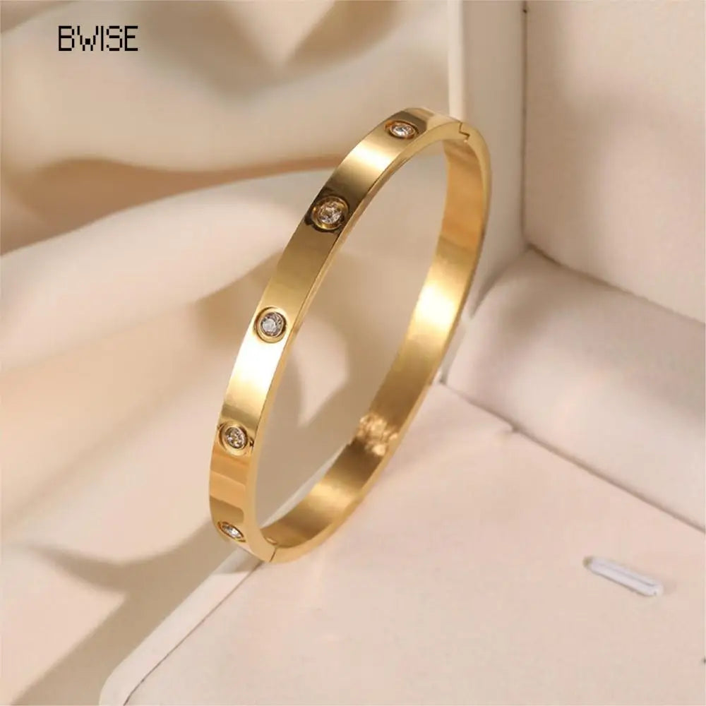 New Design Zircon inlaid Bracelets & Bangles For Women Gold Silver Color Stainless Steel Waterproof Luxury Brand Jewelry Gifts