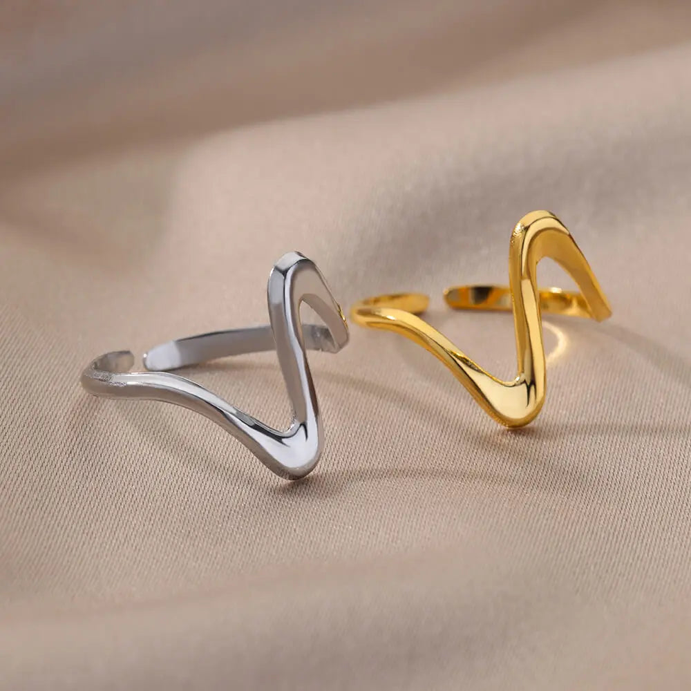 Stainless Steel Twist Chain Adjustable Rings for Women Men Simple Geometric Leave Flower Open Ring Jewelry Female Holiday Gifts
