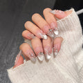 Butterfly Cat Eye Press-On Nails | 10pcs Pink Handmade French | Reusable Wearable Nail Art Tips