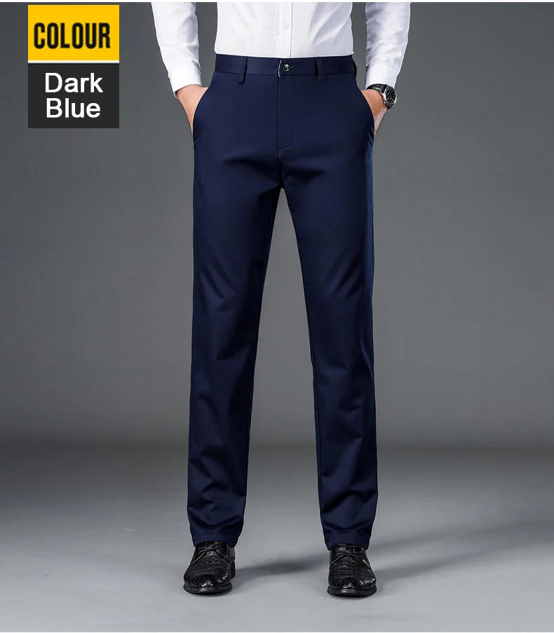 Men's lightweight business casual pants with micro elasticitymen's quick drying pantsnew straight leg office black deep bluepant