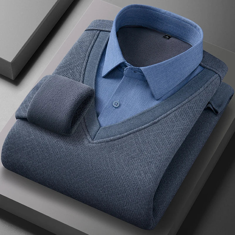 Men's long-sleeved shirt with wool, fleece, thickened, warm, casual, comfortable in winter, versatile and of high quality