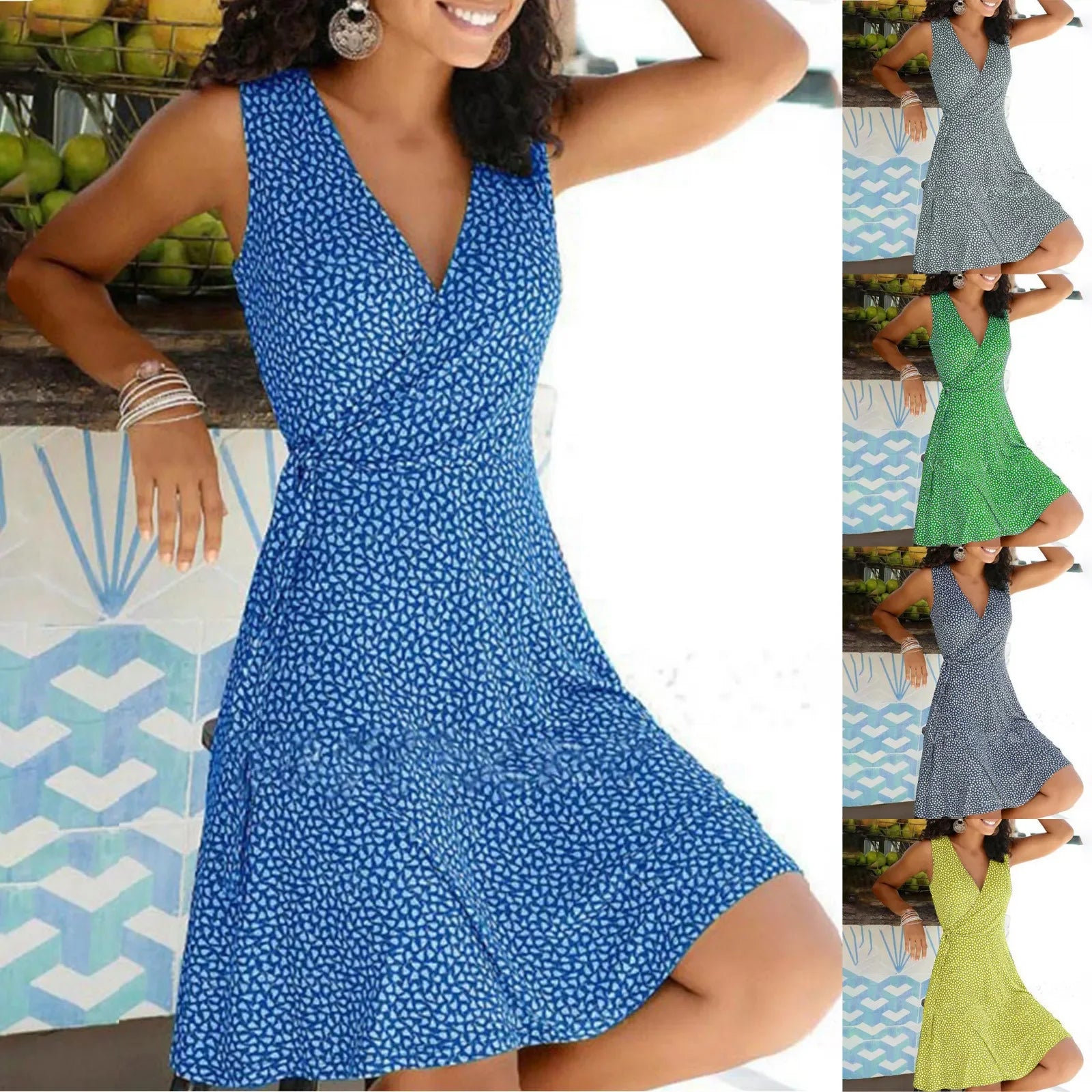 Casual Plus Size Women's Floral Wrap V Neck Midi Dress A Line Swing Cap Sleeve Midi Vestidos De Fiesta