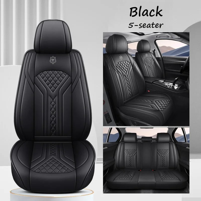 5 Seats PU Leather Car Seat Covers Full Coverage Split Headrest Soft Sponge Filled Comfortable Wear Resistant Non Slip