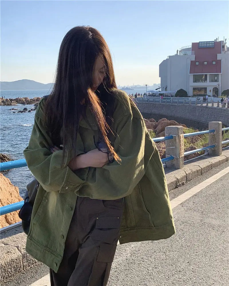Women Jacket Vintage Workwear Denim Coat