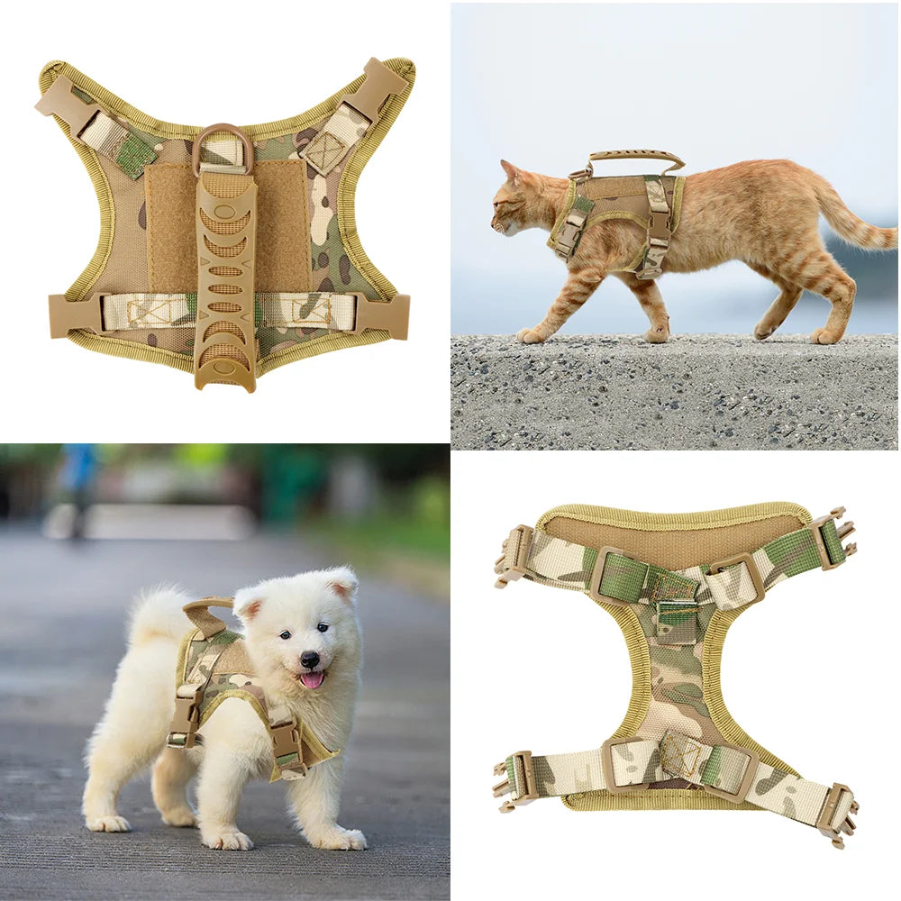 Tactical Cat Harness Leash Set Escape Proof Breathable Military Vest and Velcro for Small Dog Kittens Puppies Walking & Training