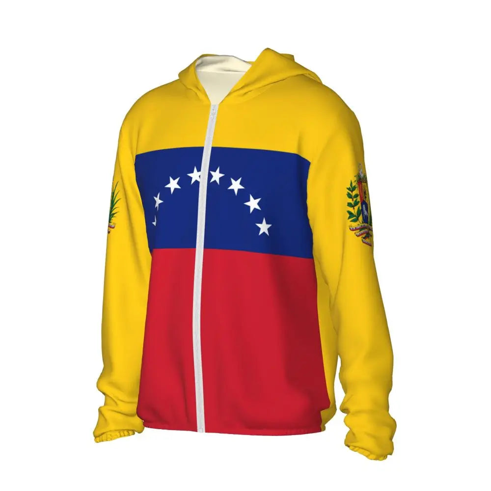 Venezuela Flag Polyester Hoodie Sunscreen Sun Protection Fishing Running Clothes Quick Dry Performance Long Sleeve With Zipper