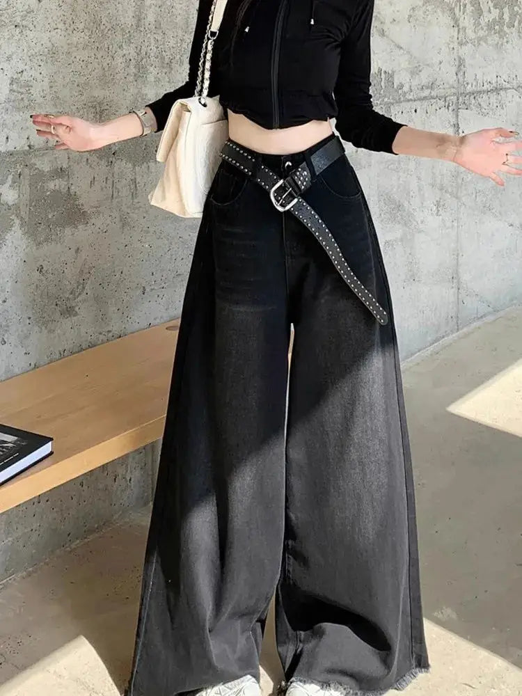 Elegant Chic American Vintage Black Wide Leg Jeans