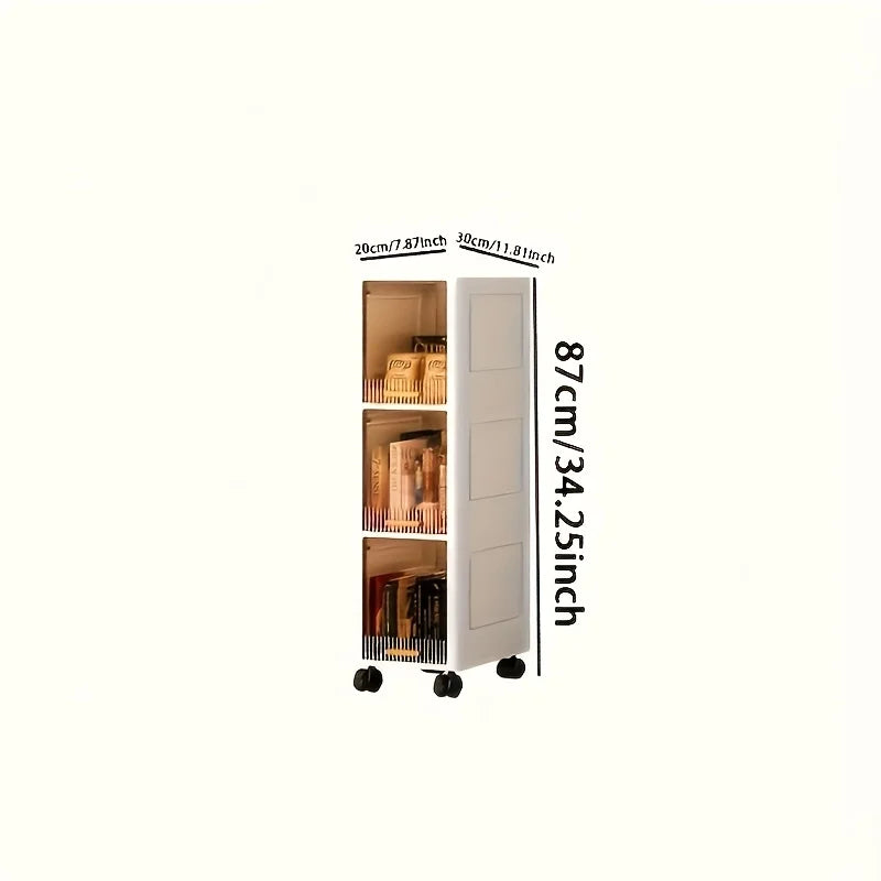 Swivel Wheel Mobile Kitchen Storage Rack - Waterproof & Dustproof, Space-saving Shelf Cabinet for Spices/Books/Toys/Snacks