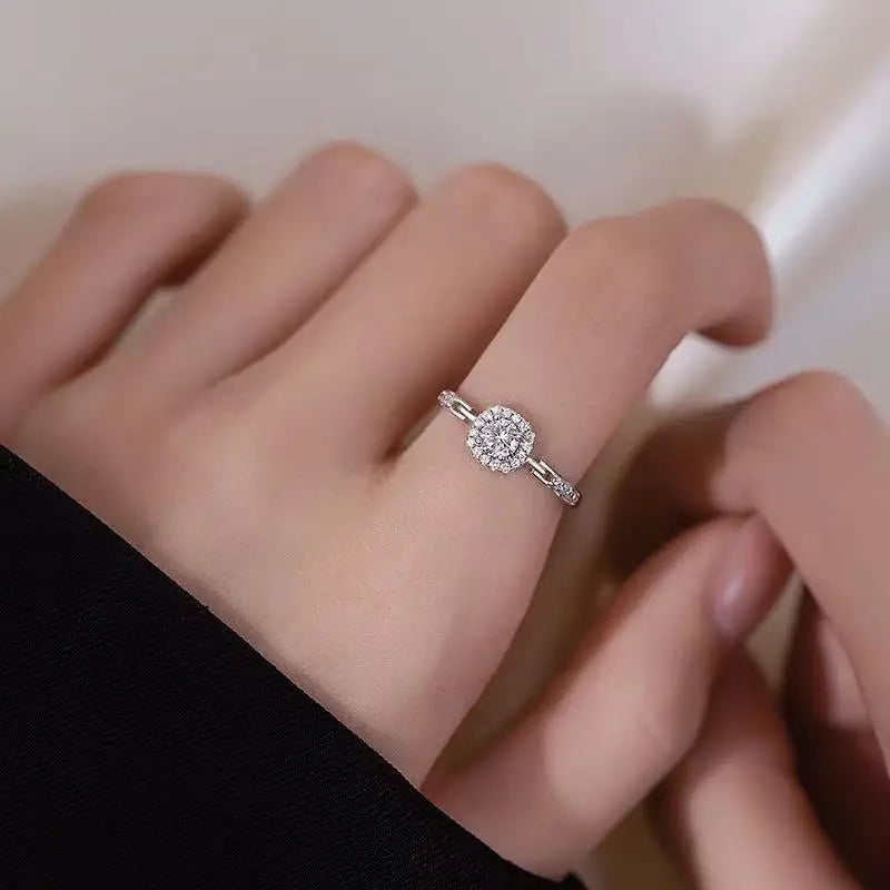 New 925 Sterling Silver Square Zircon Ring Simple Style Charming Women's Ring Birthday Gift for Friends Exquisite Jewelry