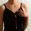 Vintage Golden Long Sailor Knot Sweater Chain Necklace Accessories Women's 14K Gold Plated Neck Jewelry Gift