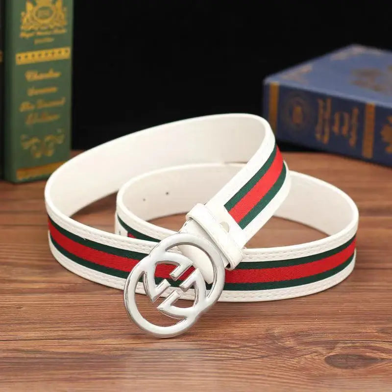 Fashion Men's Belt with Red and Green Fabric Letter Fashion Versatile Casual Denim Pants Smooth Buckle Casual Pants Belt