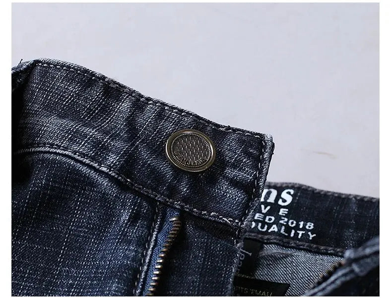 Wthinlee New Business Men's Jeans fleece Casual Straight Stretch Fashion Classic Blue Black Work Denim Trousers Male  Clothing