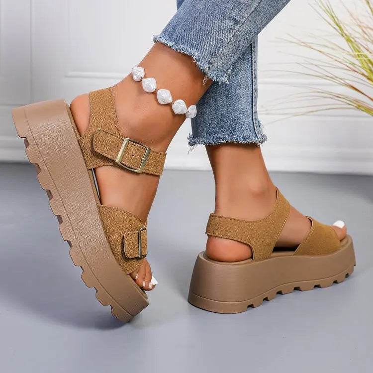 Summer Chunky Sandals 5cm High Heels Platform Women's Wedge Heels Slides Casual Woman Beach Thick Bottom Sandals Women 320