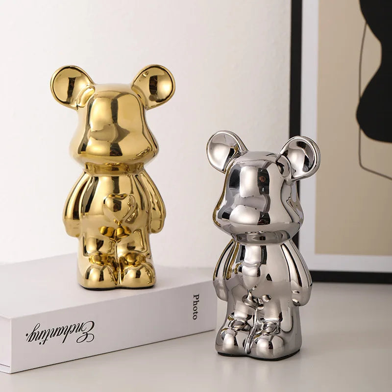 Ceramic Cartoon Teddy Bear Figurine Love Bear Ornament Living Room Small Piggy Bank Wine Cabinet Desktop Home Decoration