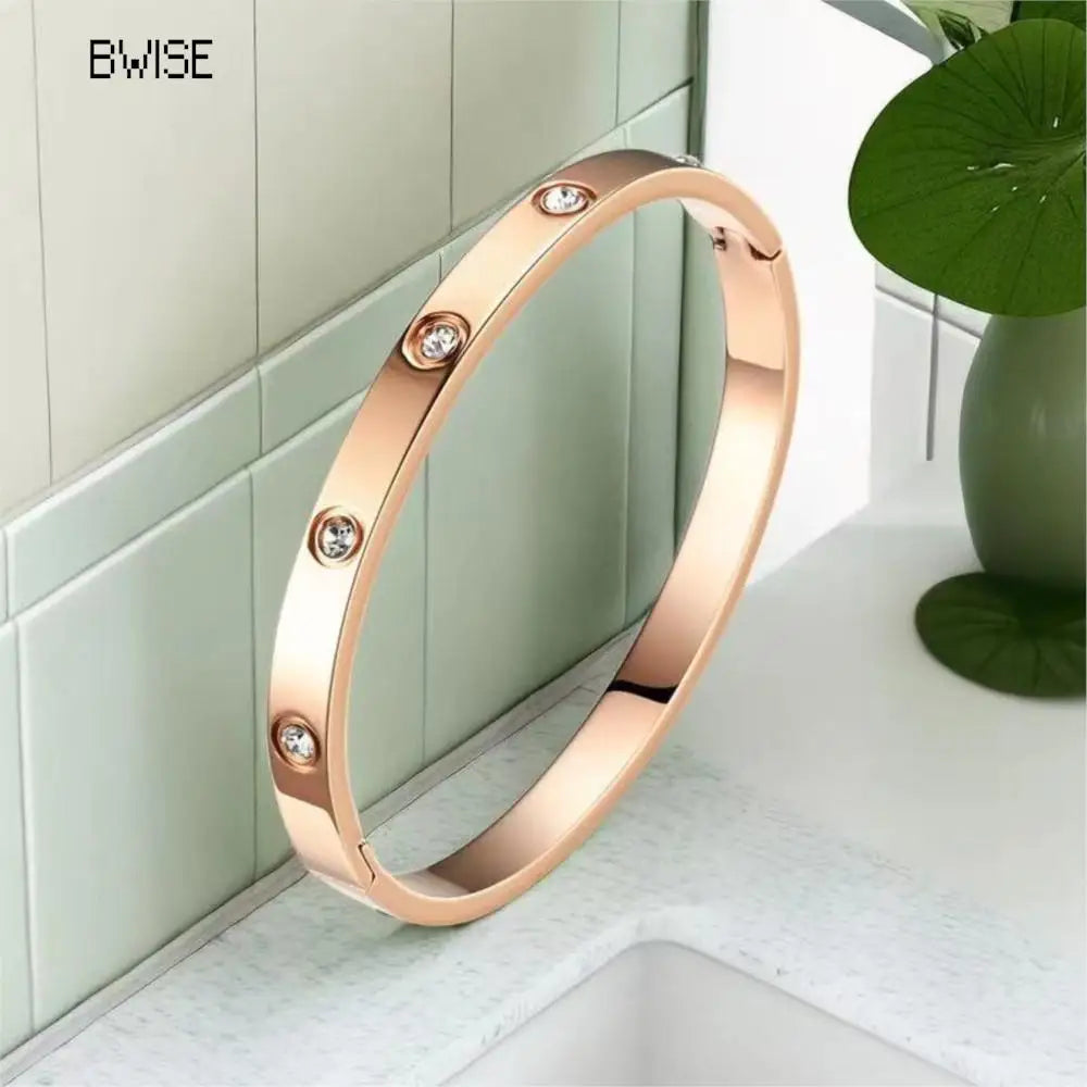 New Design Zircon inlaid Bracelets & Bangles For Women Gold Silver Color Stainless Steel Waterproof Luxury Brand Jewelry Gifts