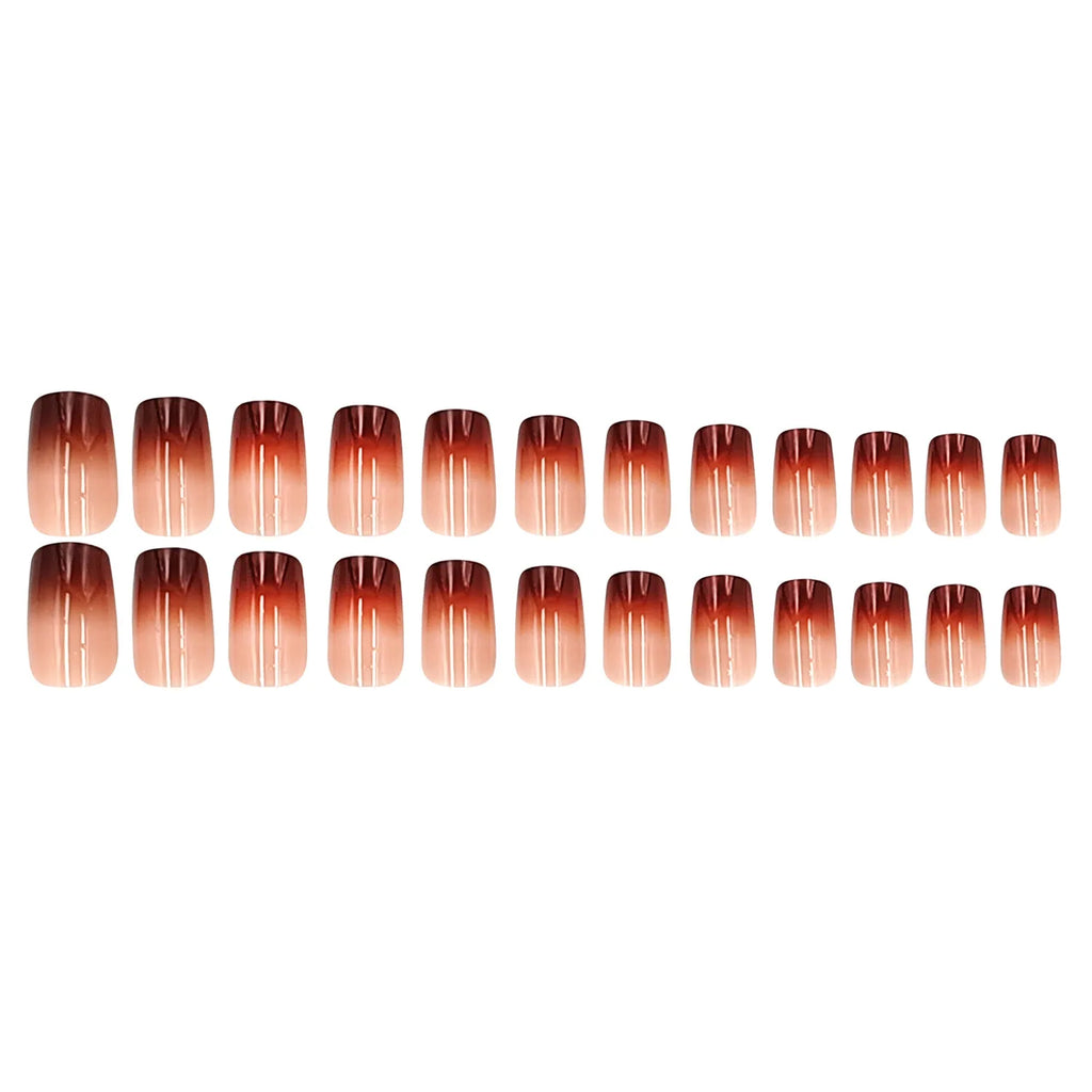 Medium fake nails for women girls gradient coffee color glossy Square almond nail tips full cover press on acrylic false nail