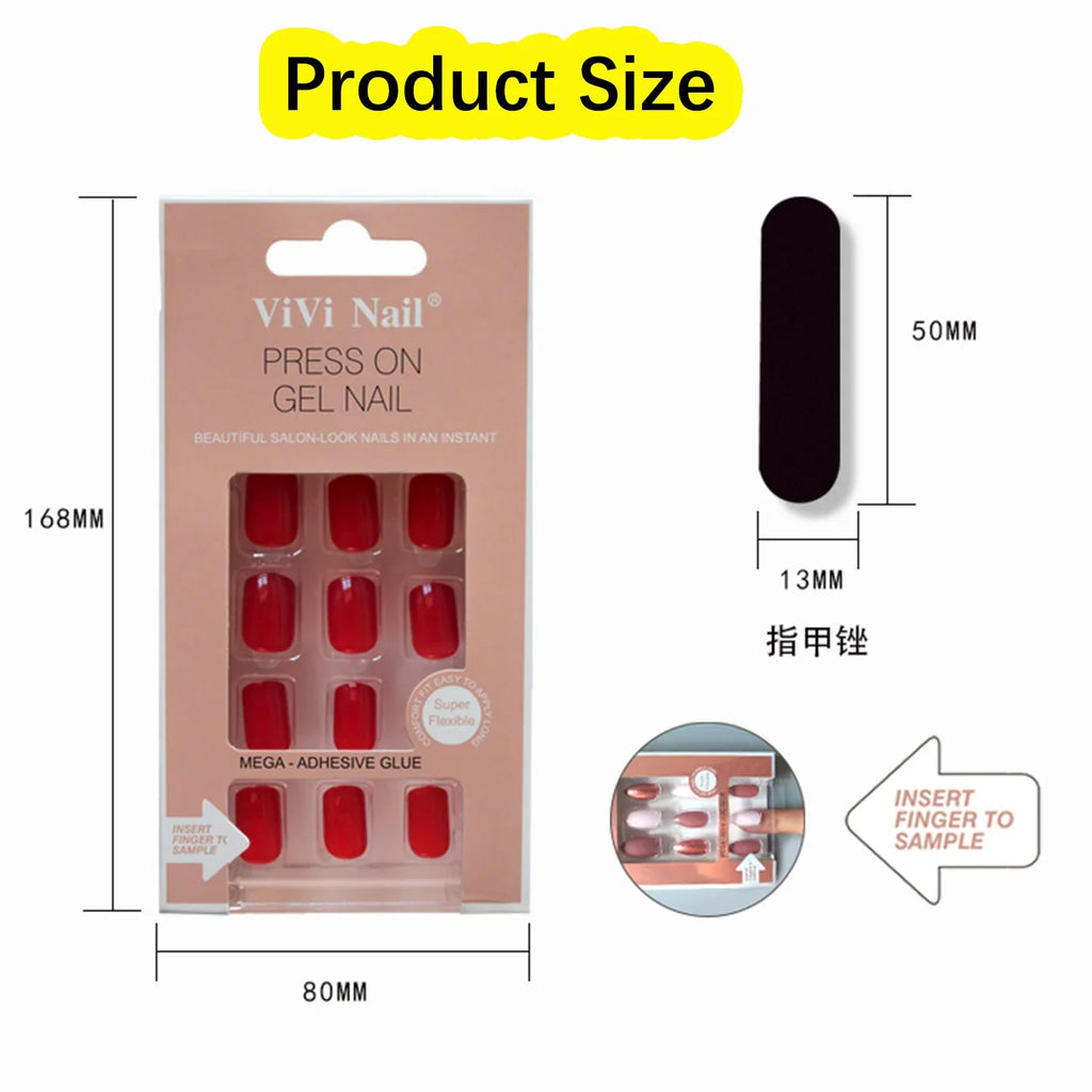 24pc nails Art Fake Nail Tips False Press on Coffin with Glue Stick Designs Clear Display Short Set Full Cover Artificial Square