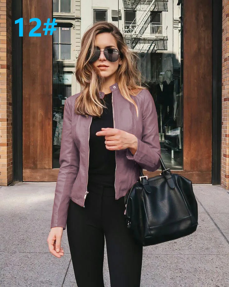 Female Jackets Office Lady Casual Coats Autumn Fashion Short Thin Women Flight Jacket Pu Leather Outwear Zipper Outfit 2024