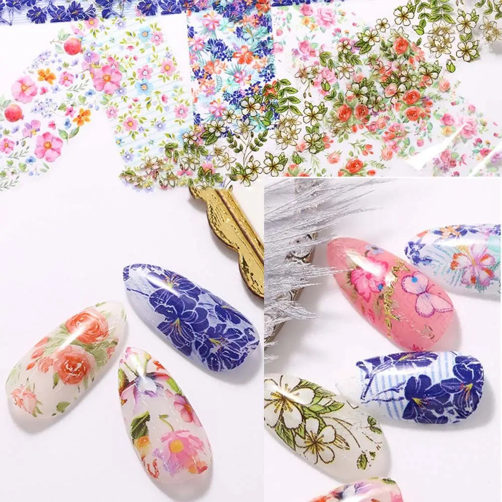 Nail Art Accessories Full Wraps Sliders Holographic Nails Decals Flower Nail Foils Floral Nails Stickers Transfer Paper Decals