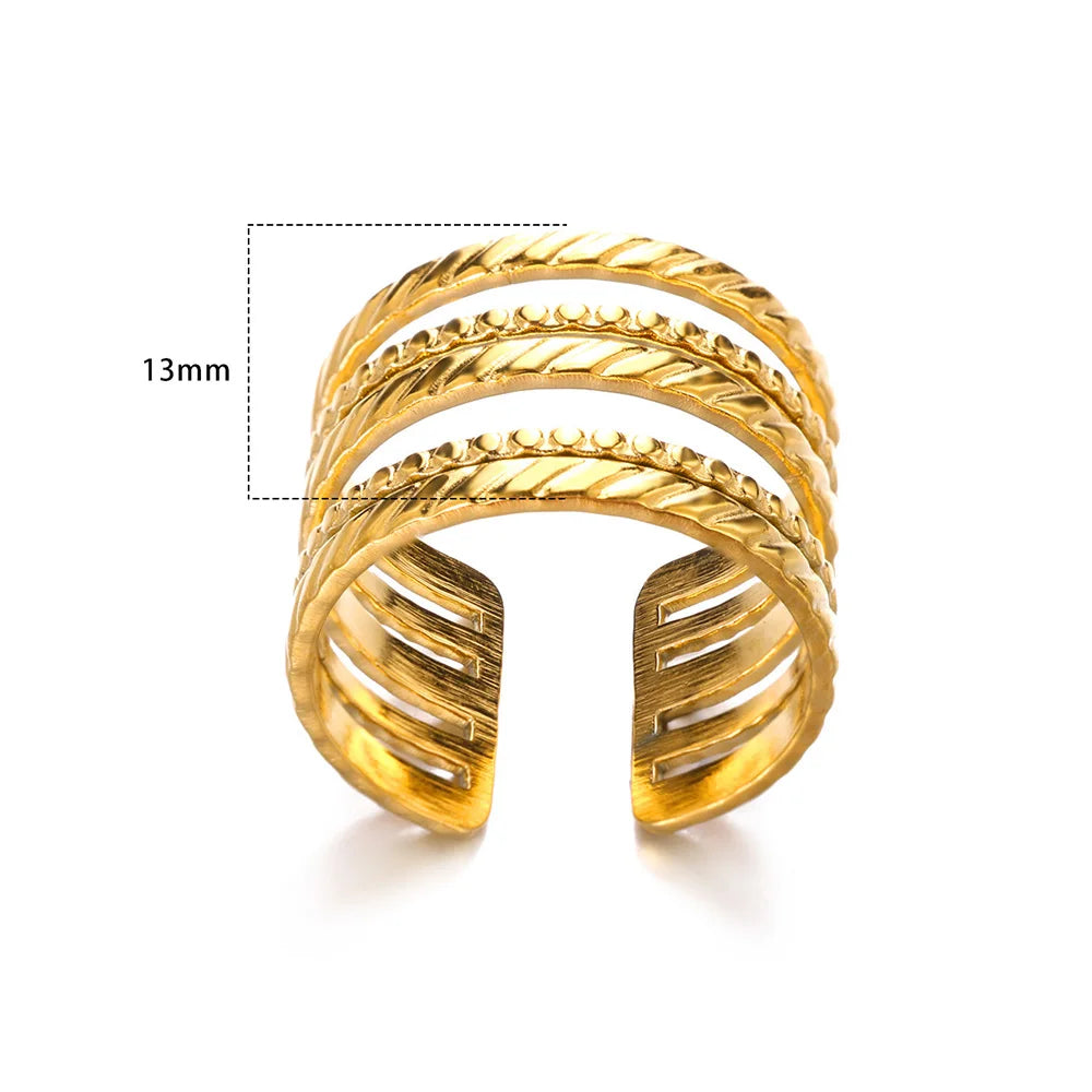 316L Stainless Steel Rings For Women Geometric Heart Wide Ring Adjustable Open Ring Fashion Jewelry Valentine's Day Gift