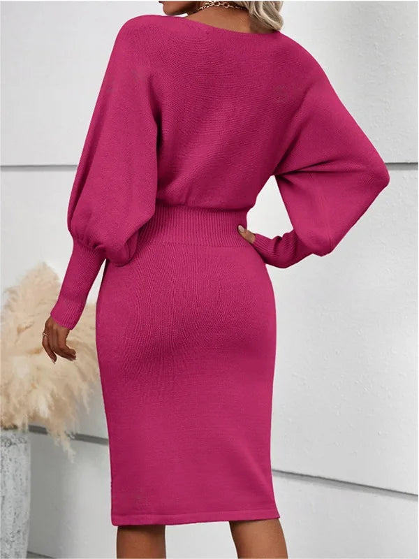 Women Knit Dress Sweater Long Sleeve Round Neck Slim Fit Dresses Tight Waist Thick Warm Vestidos Elegant Lady Skinny Autumn