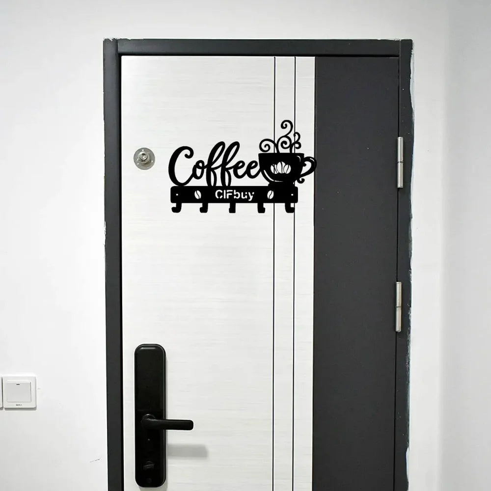 Coffee Bar Decor Rustic Metal Wall Art with Coffee Mug Sign and Hooks