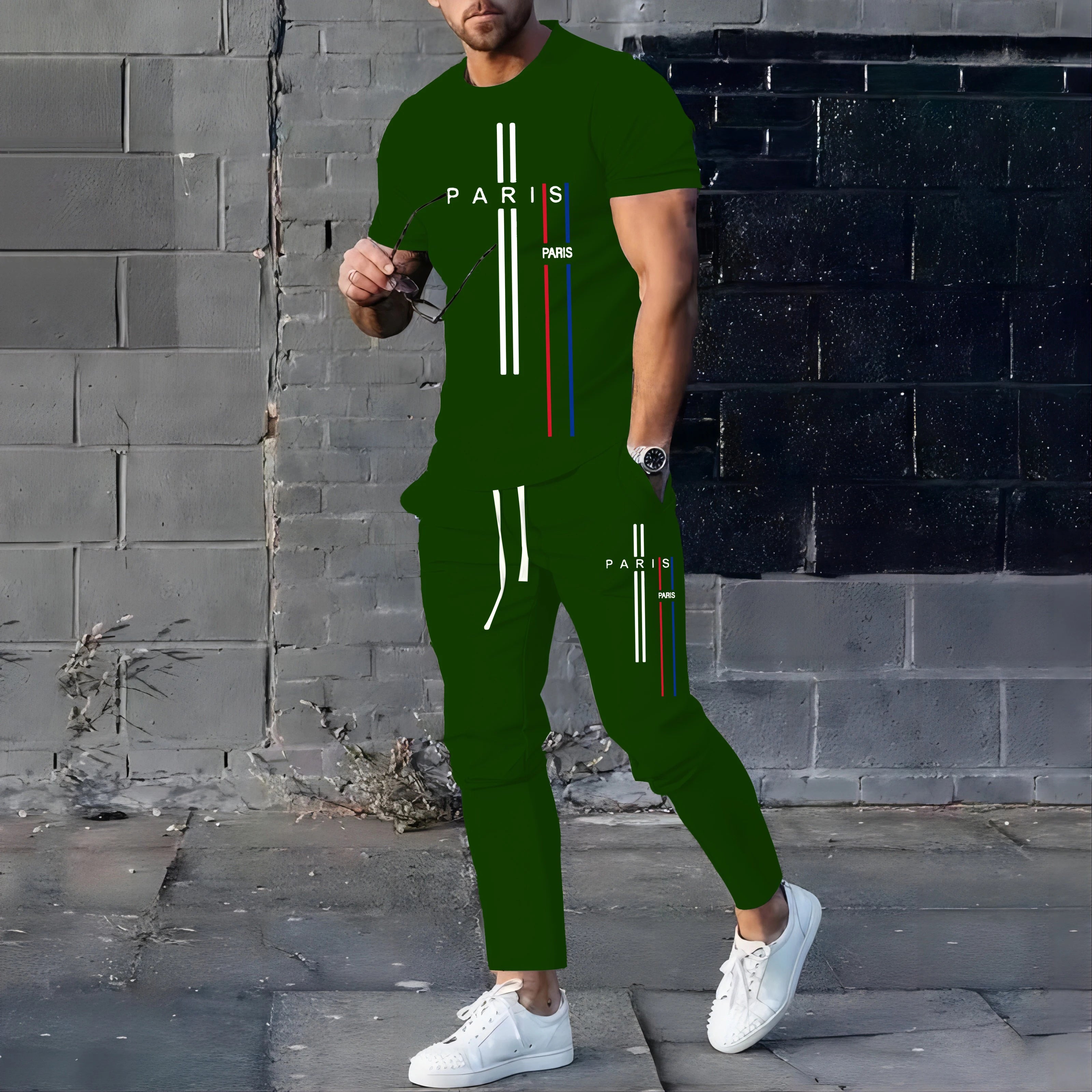 Summer New Fashionable Men's Football Sportswear T-shirt Pants Set Casual Short Sleeve Set Jogging Fitness Clothing