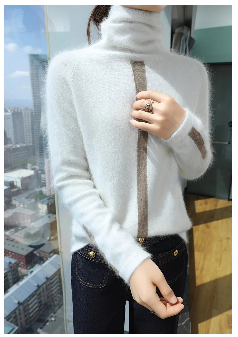 Women's Mink Cashmere Sweater High Neck Long Sleeve Autumn and Winter Fashion Soft Pullover Turtle Neck LuXury Women Top Jumper