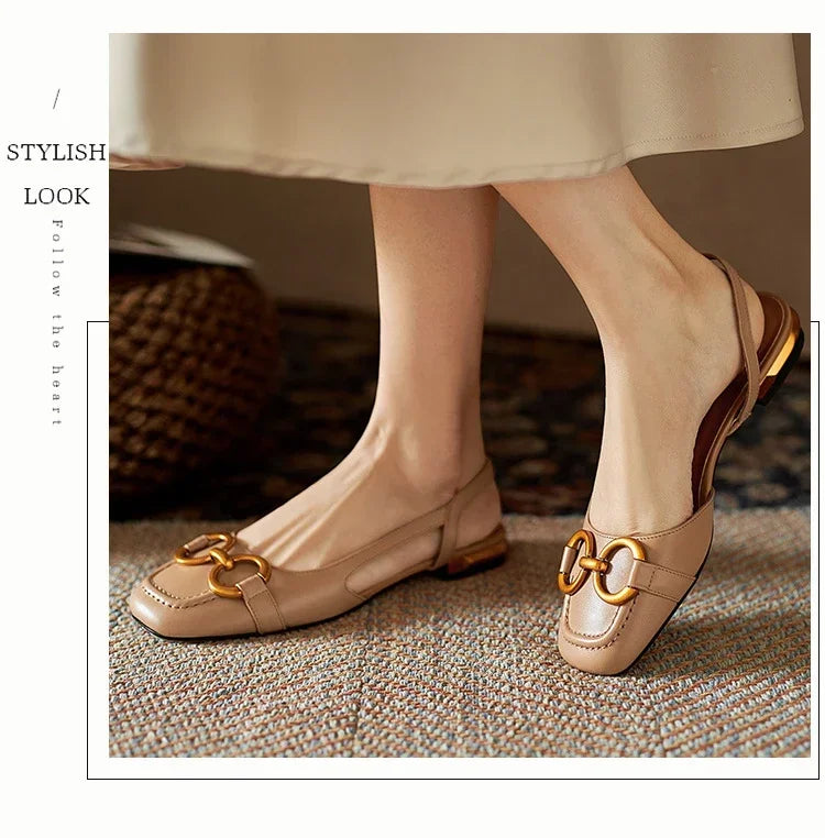 Women's Sandals Elegant Office Ladies Shoes and Sandals Women Casual Shoes Square Heel Sandals Slip On Woman Flats