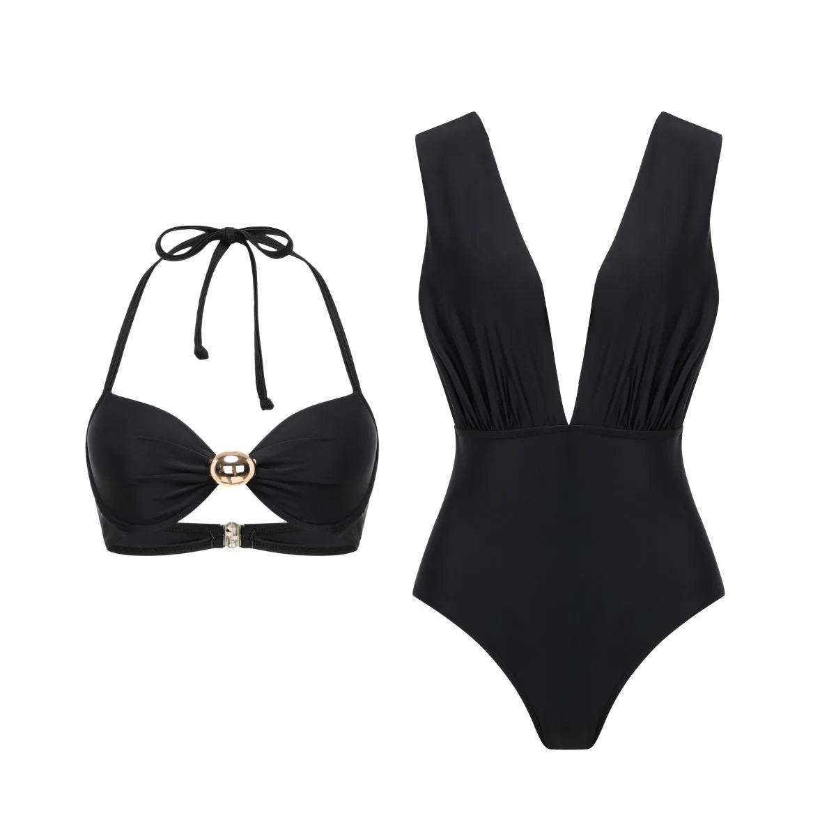 Women's Swimsuit 2-in-1 One-Piece Bathing Suit Elegant Tummy Control Monokini Deep V Neck Beachwear Sexy Resort Swimwear