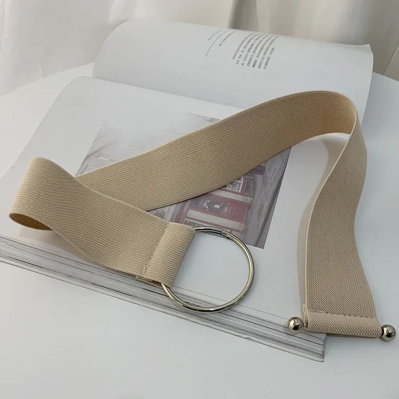 Women Elastic Band Wide Belts Simple Down Coat Waist Belt Female Buckle Black Strap Dress Decoration Accessories Leather Belt