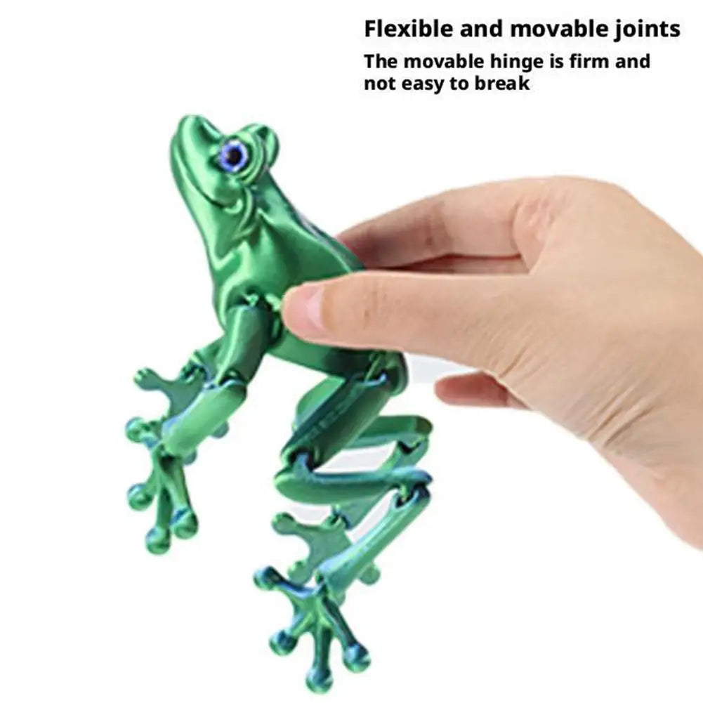 3D Printed Cute Frog Model Multi-joint Movable With Glittering Eyes Simulated Animals Model For Room Decor Accessories Kids Gift
