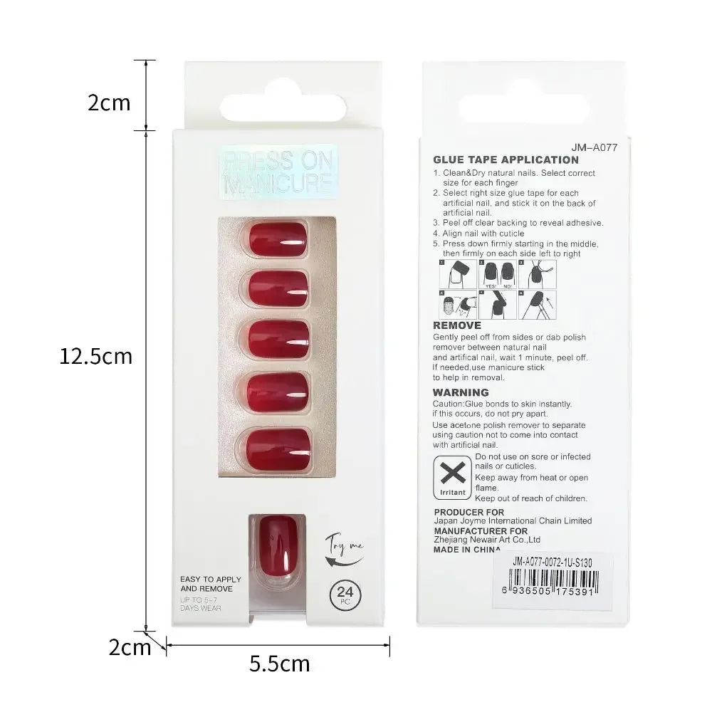 24pc nails Art Fake Nail Tips False Press on Coffin with Glue Stick Designs Clear Display Short Set Full Cover Artificial Square