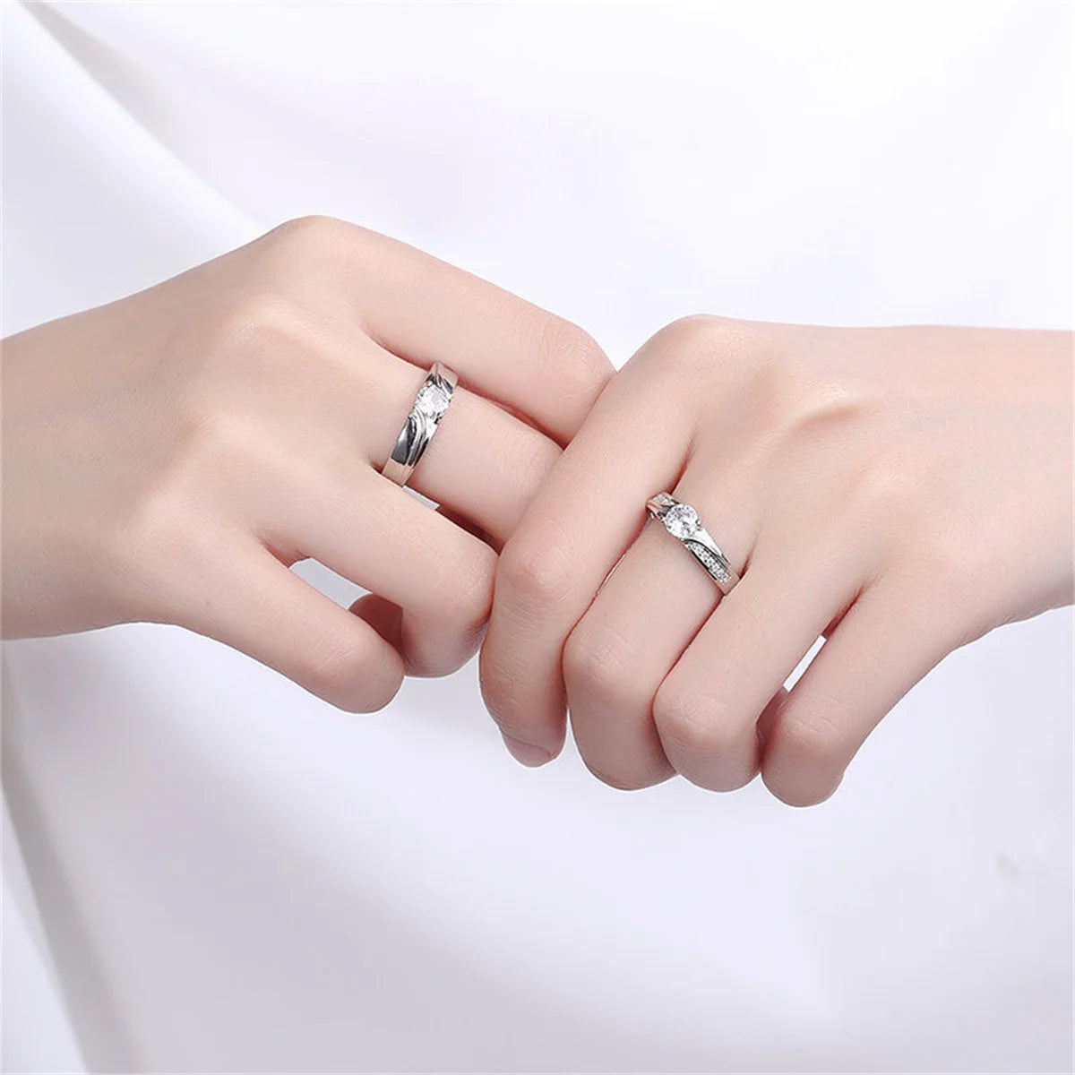 2Pcs/set Silver Plated Crown Square Couple Rings For Women Men Punk Forever Endless Love Wedding Ring Valentine's Day Jewelry