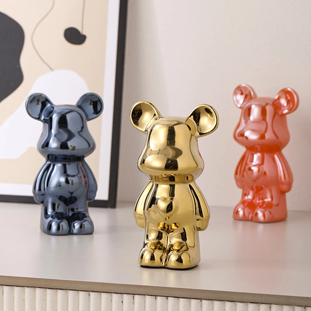 Ceramic Cartoon Teddy Bear Figurine Love Bear Ornament Living Room Small Piggy Bank Wine Cabinet Desktop Home Decoration