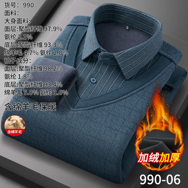 Men's long-sleeved shirt with wool, fleece, thickened, warm, casual, comfortable in winter, versatile and of high quality