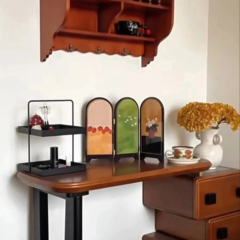 Chinese Style Small Screen Desktop Decoration Cabinet Bucket Decoration Foldable Retro Painting Desktop Decorative Ornamet
