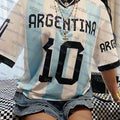 Argentina No.10 Print Football Jersey Women TShirt O-Neck Loose Mesh Short Sleeve Personaliz Fashion Casual Sport Women Clothing