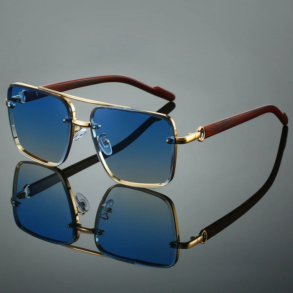 KAMMPT Fashion Retro Square Metal Shades Women's Original Brand Design Driving Sunglasses New Double Bridge Pilot Sun Glasses