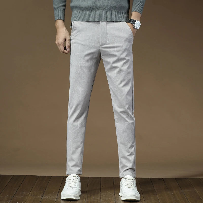 Men's Dress Pants Fashion Plaid Stripe Business Slim Fit Office Classic Retro Suit Pant Korean British Style Wedding Trousers