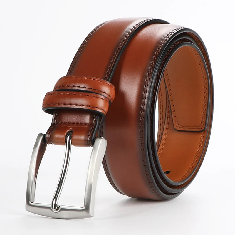 Men's genuine leather belt 1 2/6", a fashionable, simple, and durable belt gift suitable for various occasions