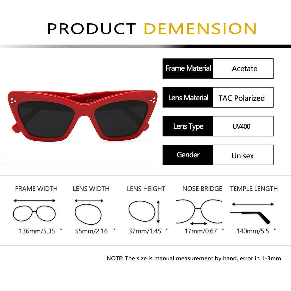 High Quality Acetate Sunglasses Women Cat Eye Trendy Sun Glasses Polarized Gafas De Sol 187S Brand Designer Eyewear Shades UV400